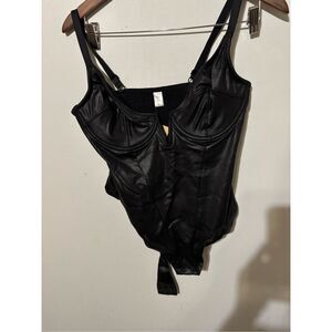 Brand New Popilush Women's Size XL Faux Leather Black One Piece Bodysuit Shape